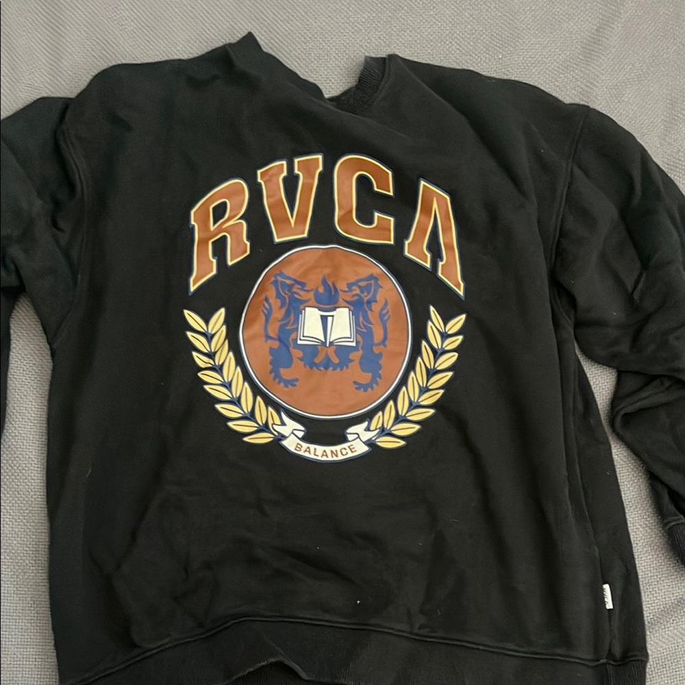 RVCA Black Crewneck Sweater with Logo Design